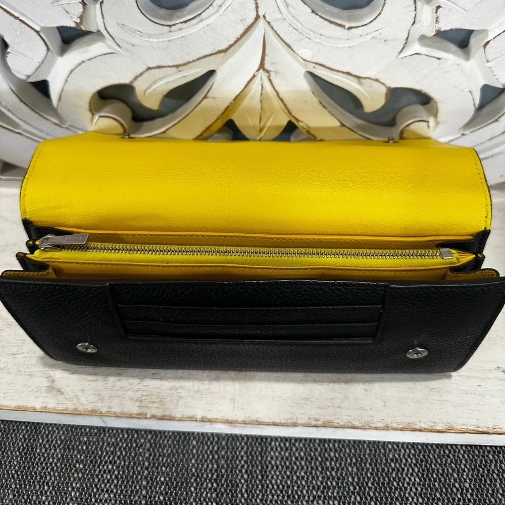 Celine Black Leather Flap Long Wallet Yellow Interior w COA - Picture 4 of 6